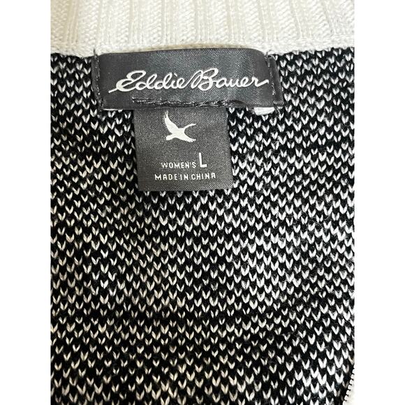 Eddie Bauer Black & White Winter Sweater w/ Snowflake pattern - Womens Sz Large - Picture 2 of 6